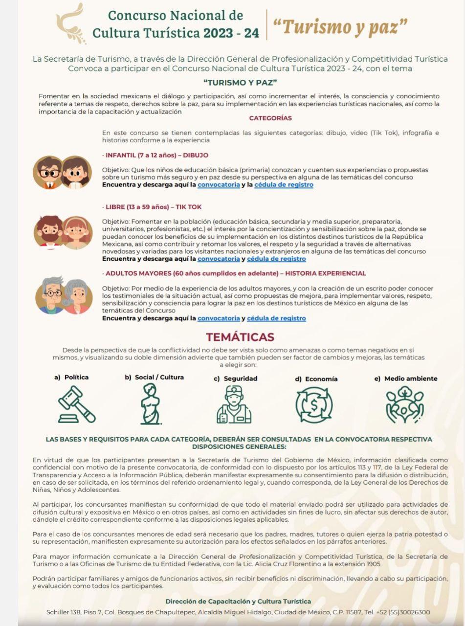 Se parte del Concurso Nacional de Cultura Turística Turismo y Paz; Hidalgo.