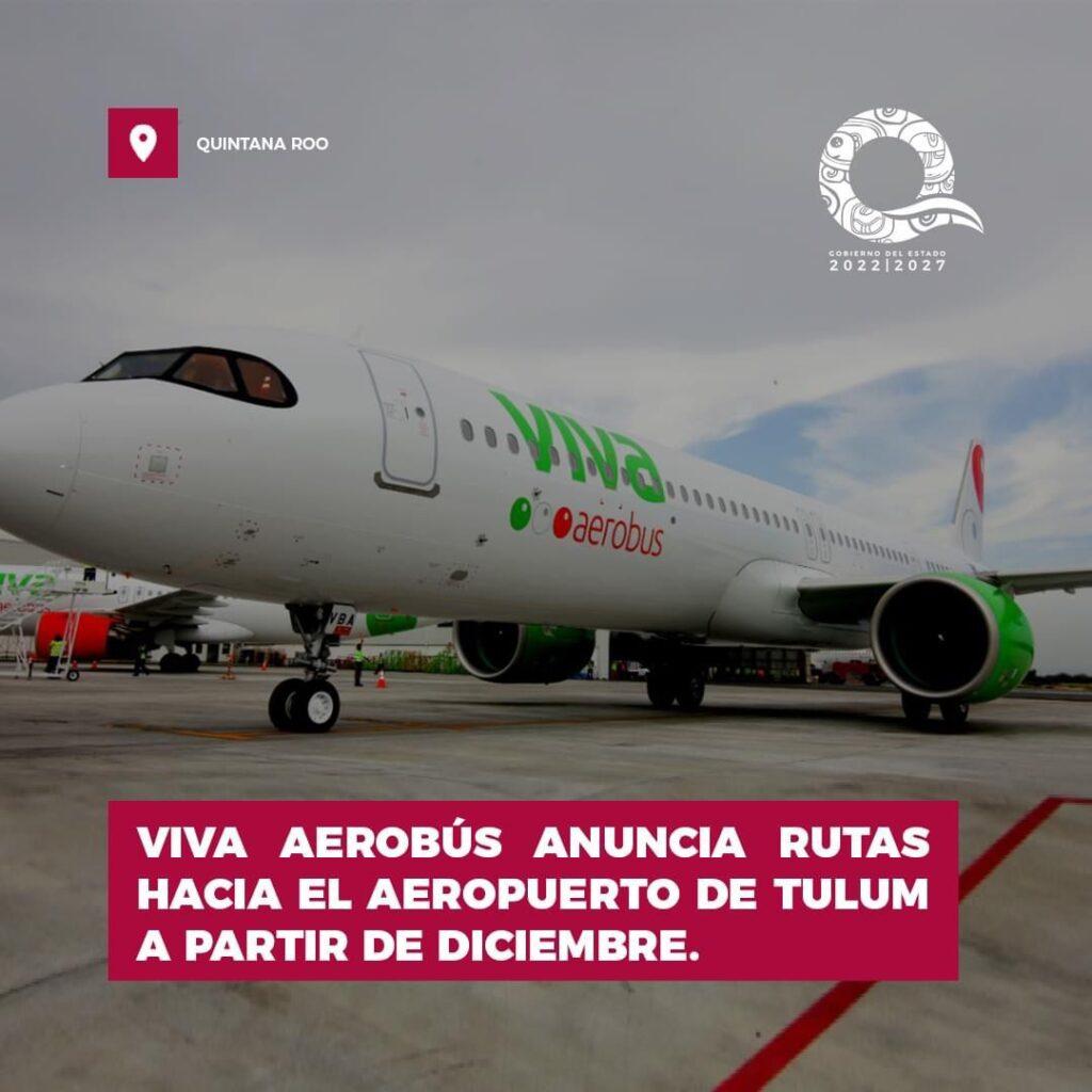 Se anuncian rutas de viva Aerobús desde aeropuerto de Tulum.