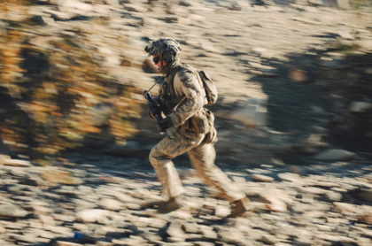 U.S. Marine Corps Lance Cpl. Chance Thigpen, an Atlanta, Georgia native, an infantry Marine with 1st Battalion, 7th Marine Regiment, 1st Marine Division, runs toward an objective during platoon attacks as part of Integrated Training Exercise 1-25 at Range 410A, Marine Corps Air-Ground Combat Center, Twentynine Palms, California, Jan. 20, 2025. Range 410A prepares units for future conflicts, where small-unit leaders will play a crucial role in mission success by demonstrating adaptability, resourcefulness, and decisive action in disaggregated and austere environments with limited resources and challenging conditions. ITX is part of the Service-Level Training Exercise Program provided by Marine Air-Ground Task Force Training Command through a cadre of instructors committed to developing high-caliber Marines. (U.S. Marine Corps photo by Lance Cpl. Micah Thompson)