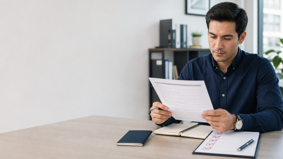 Solicitante revisa documentación para una visa de Estados Unidos.