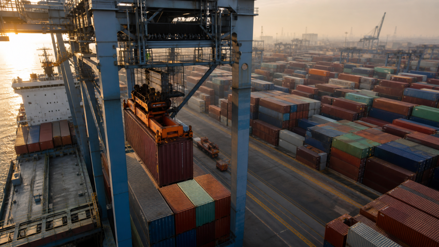 Contenedores en patio portuario, importaciones asiáticas de México en récord histórico