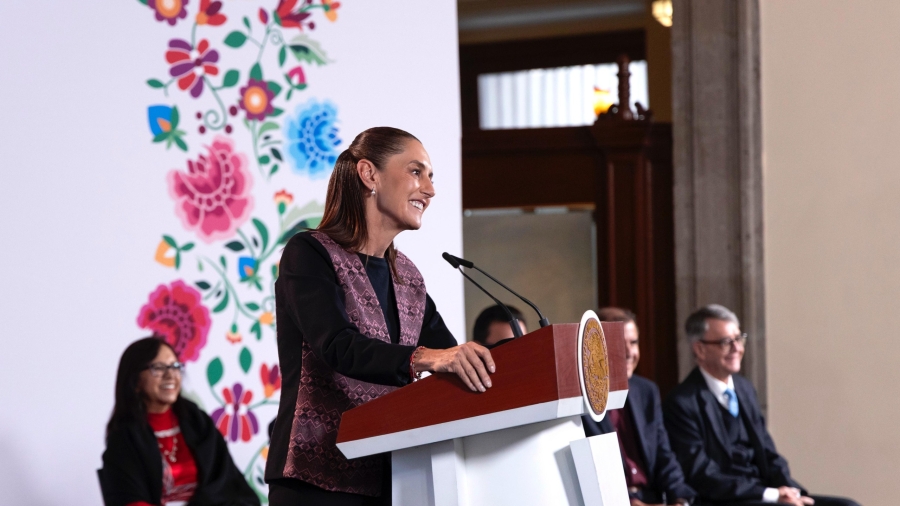 La Presidenta Claudia Sheinbaum durante la presentación sobre los programas del bienestar