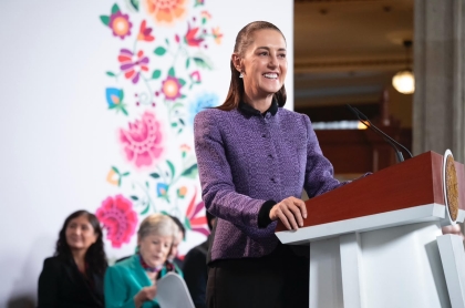 La Presidenta de México durante su conferencia de prensa Mañanera en Palacio Nacional