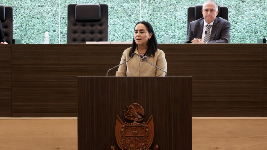La diputada local Tere Calzada durante su posicionamiento en el pleno del congreso