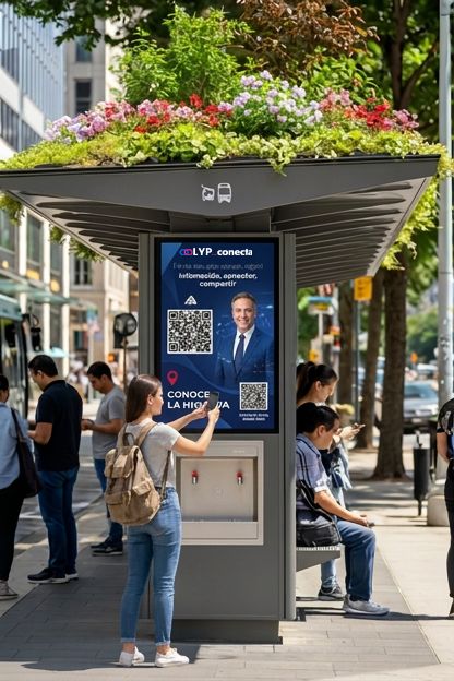 Kiosko digital Conecta by LYP en una parada de autobús