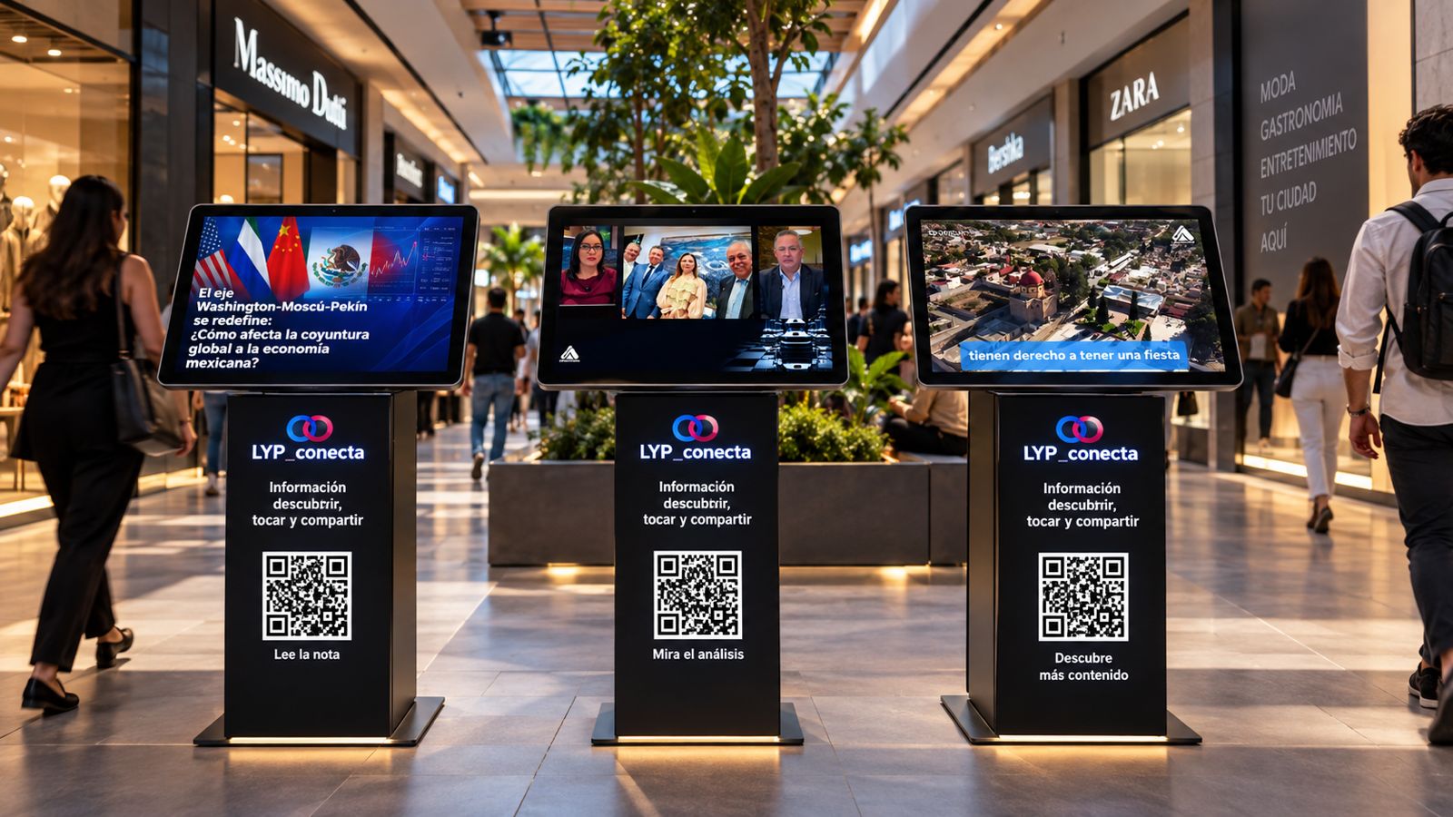 Red de Kioskos de Información Digital Conecta by LYP en un espacio comercial