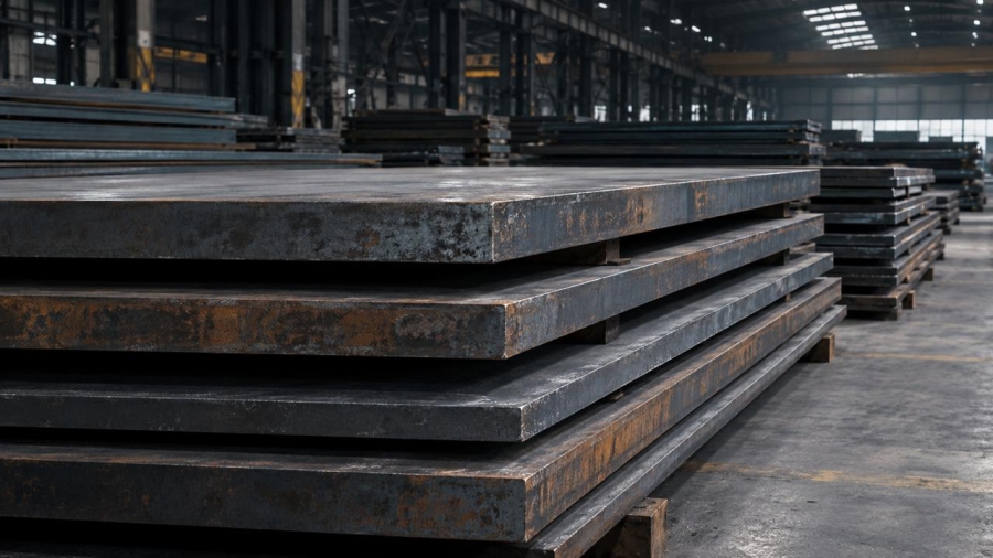 Placas de acero apiladas, producto bajo investigación antidumping en México