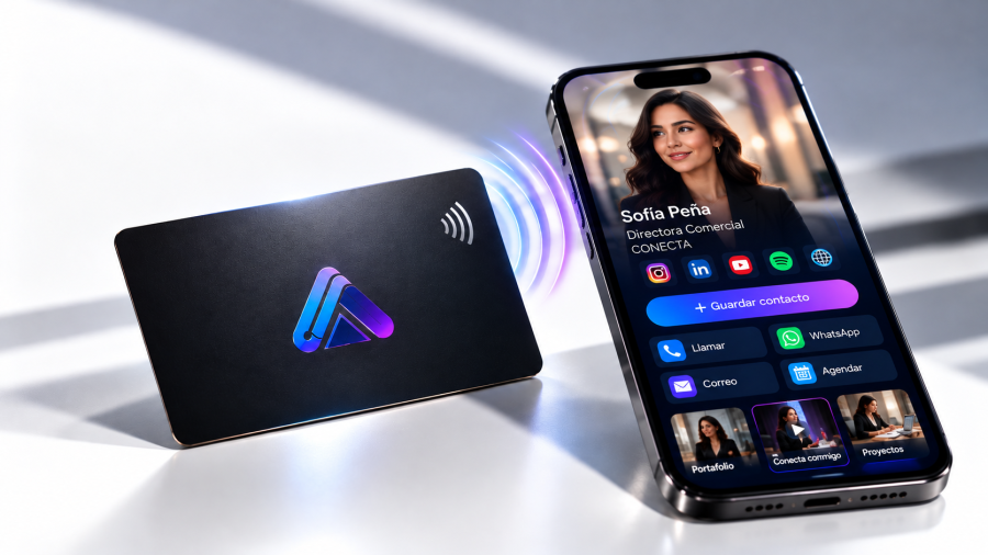Tarjeta inteligente de identidad profesional y teléfono móvil con perfil digital