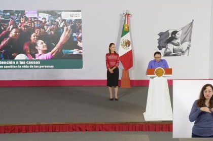 La Presidenta de México durante la conferencia de prensa mañanera en la que se dio el más reciente reporte de seguridad