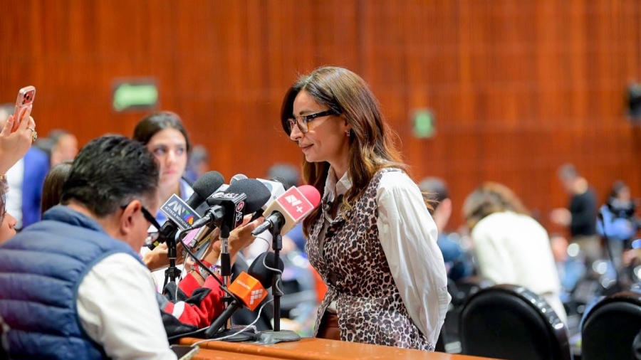La Diputada Federal Laura Ballesteros en conferencia de prensa en la camara de diputados