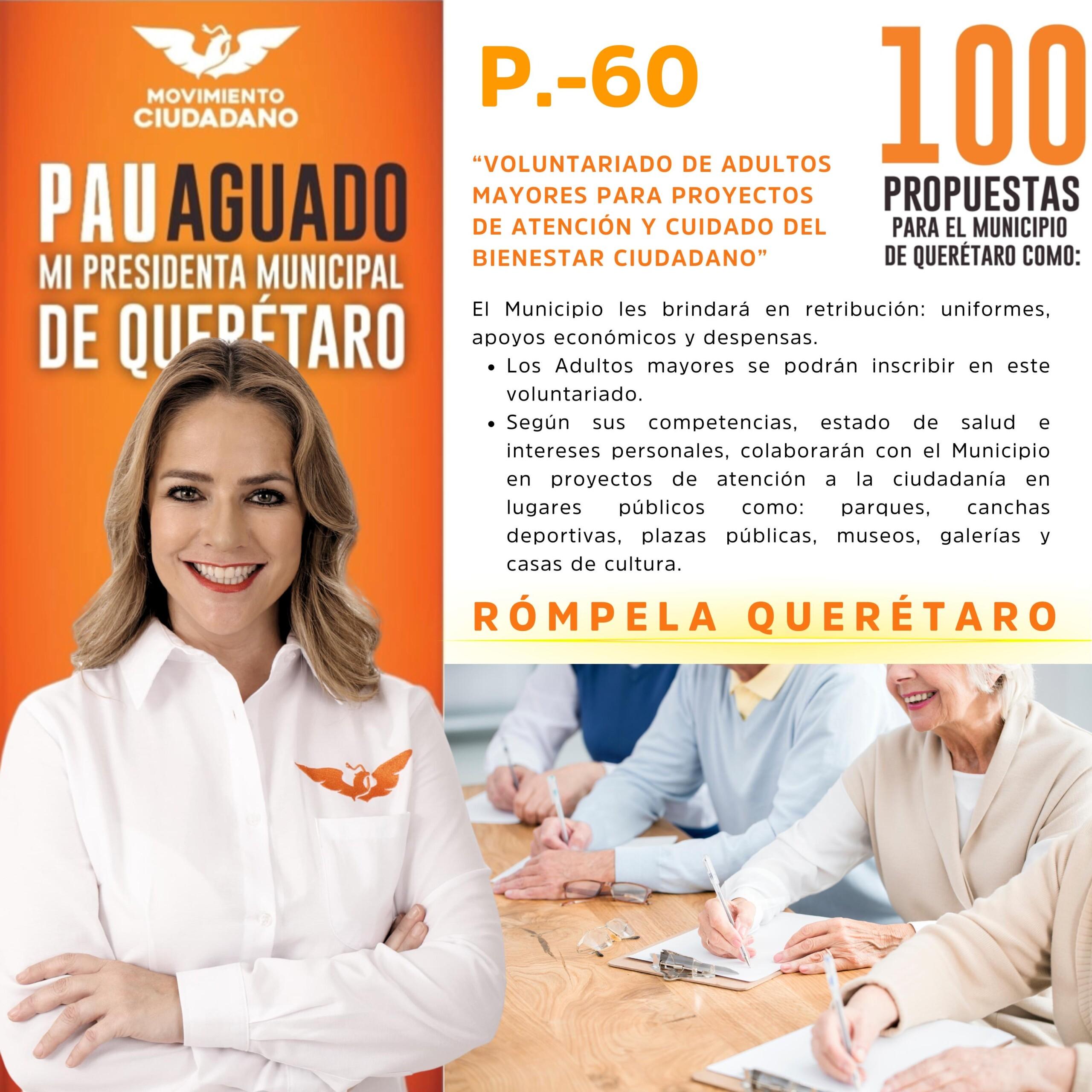 Propone Paulina Aguada crear Voluntariado de Adultos Mayores. La candidata a presidenta municipal de Querétaro por Movimiento Ci