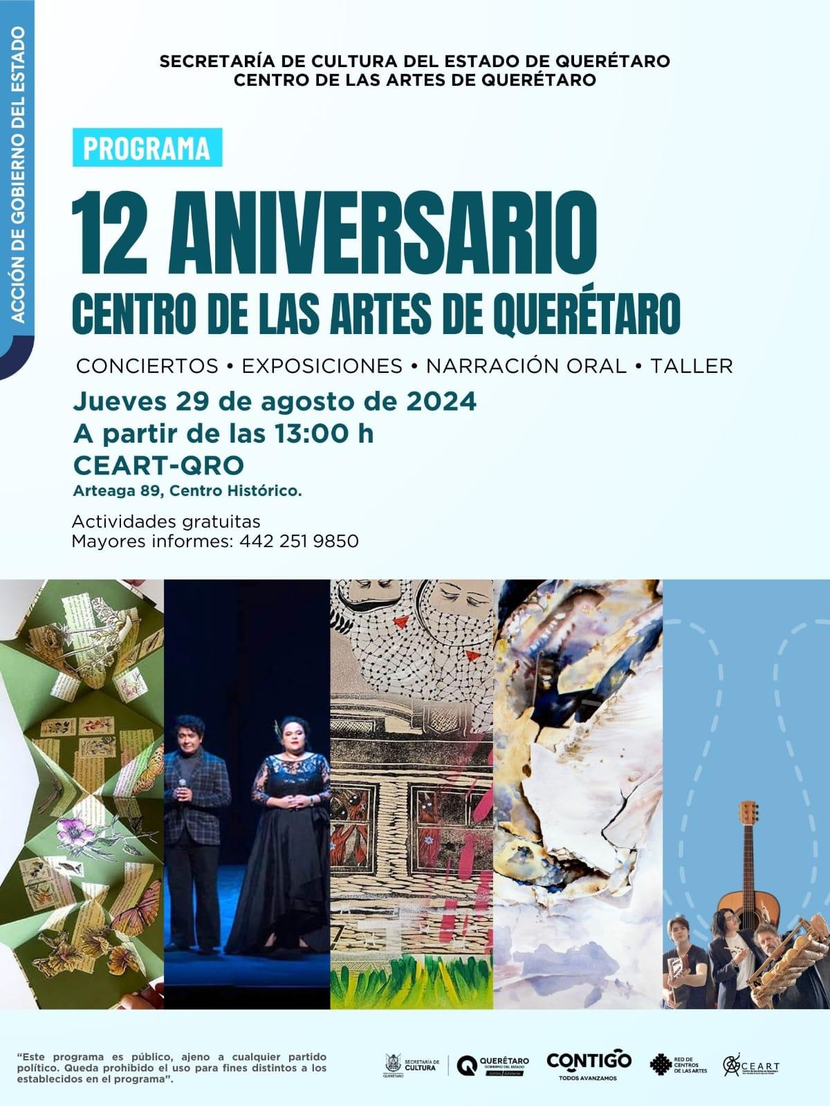 XII aniversario del Centro de las Artes de Querétaro; SECULT. El Centro de las Artes de Querétaro (CEART) cumple 12 años este juev