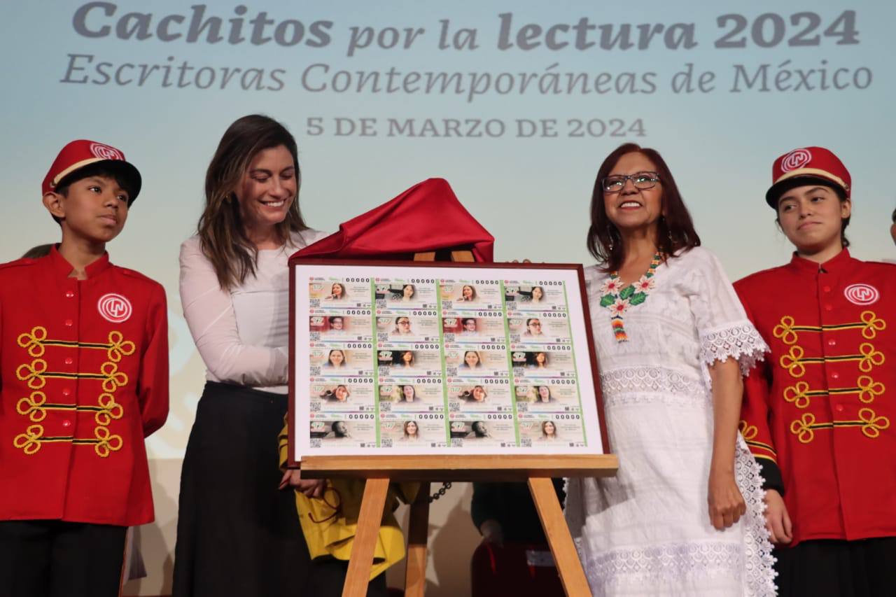 Billete conmemorativo del 8M en Lotería nacional: “Escritoras contemporáneas de Mexico”; Inmujeres. Como parte del programa Cachitos por la Lectura, la Secretaría de